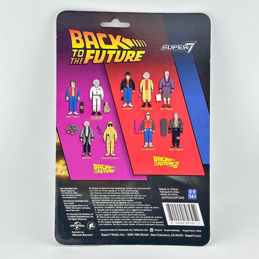 Super7 action figure blister card packaging, showing the back of the card with character illustrations and product details.