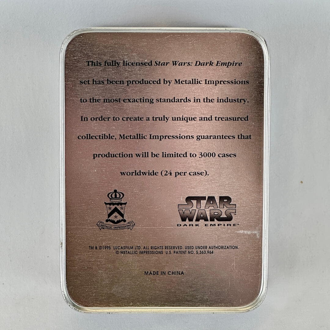 Star Wars Dark Empire collectible tin with branding and text on a gray background