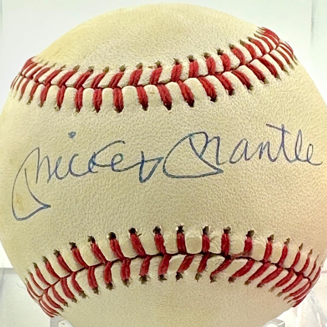 Close up of Mickey Mantle signature across ball sweet spot.