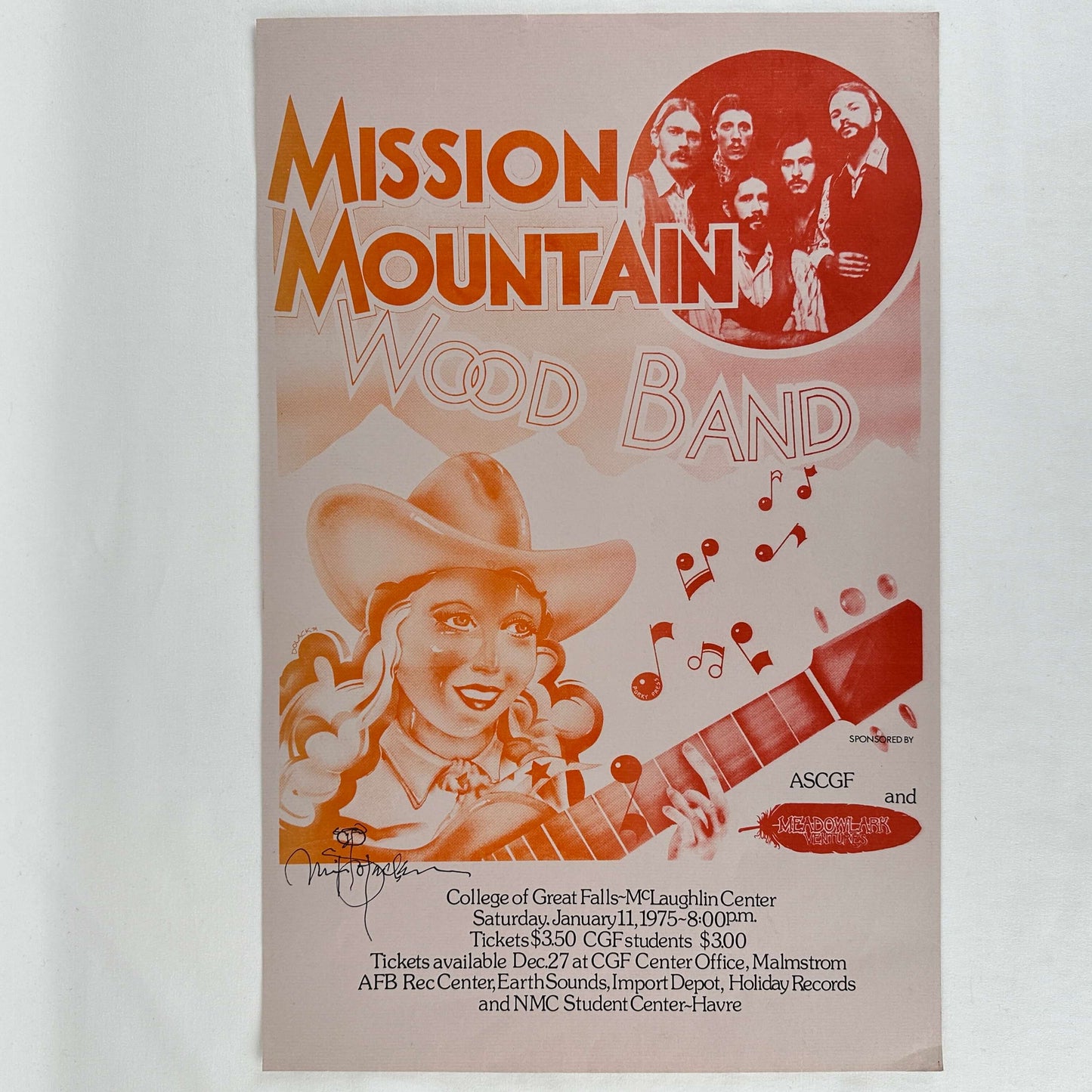 Unframed poster with a cowgirl doll playing guitar, minor bend in the lower right corner.