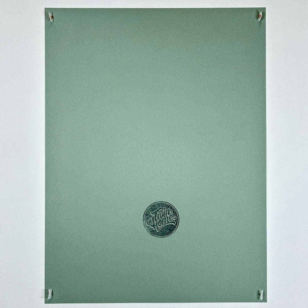 View of backside of poster to show no damage and placement of artist logo towards bottom-center.