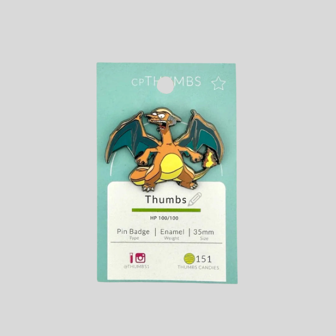 Orange dragon with flame tail and wings spread given Mr. Burns' face from The Simpsons.