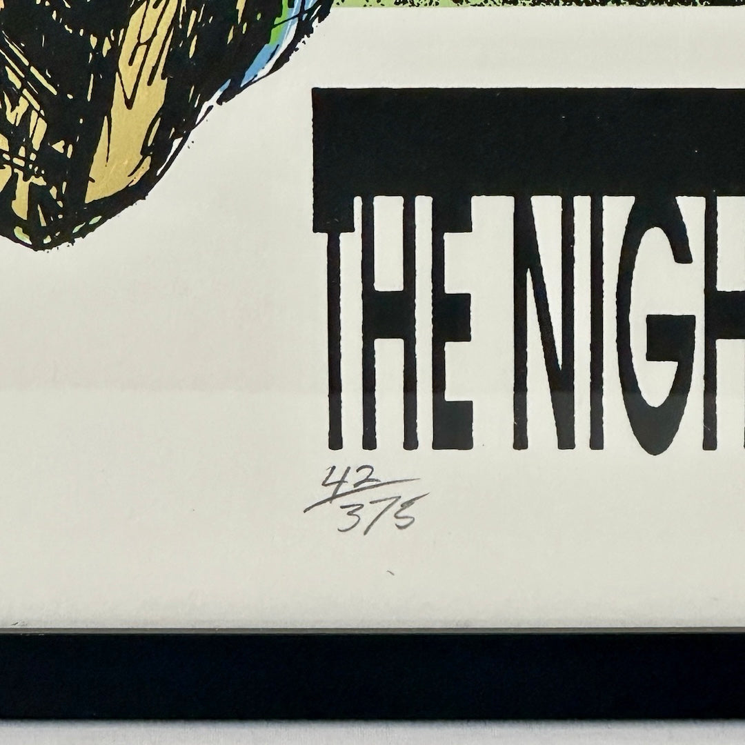 Close up of the penciled poster number under beginning of venue name in bold, black text.