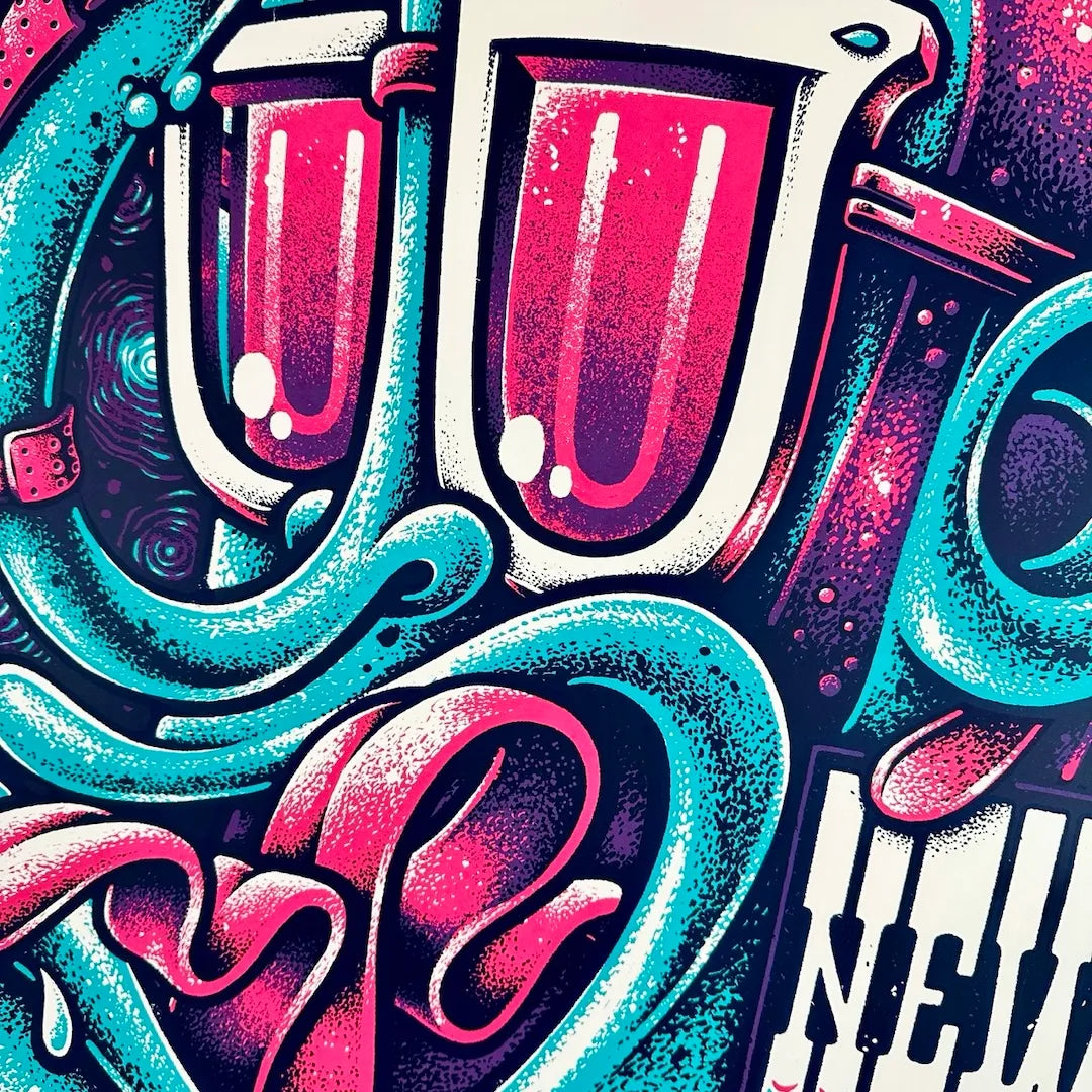 Close up of main figure's face to see stipple shading detail & color richness of print.
