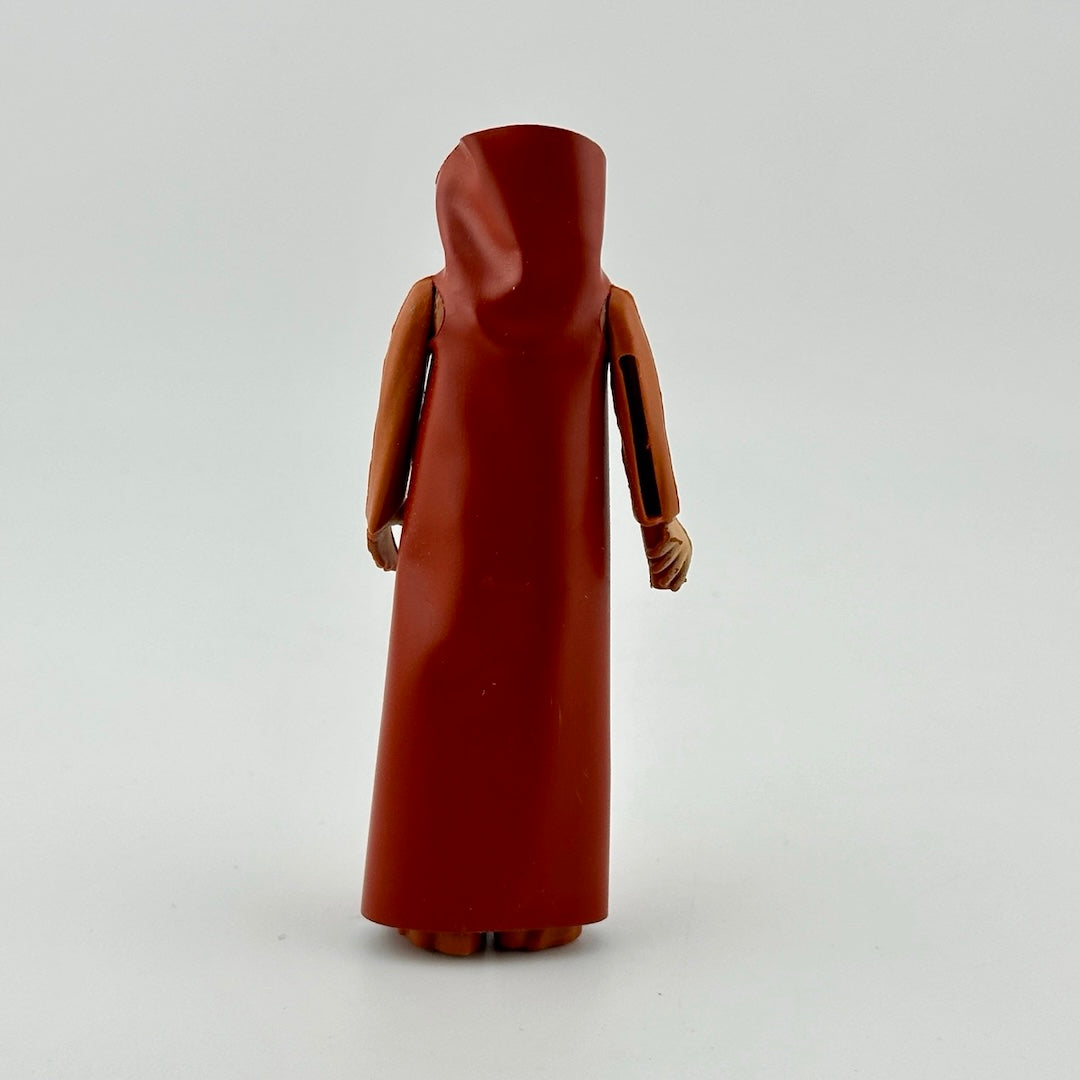 White haired male action figure with white beard dressed in all brown and brown cape.