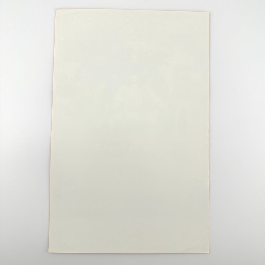 Backside of vintage handbill showing no damage and pristine condition.