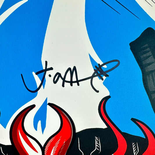 Close-up of Jeff Ament's signature in center of poster.