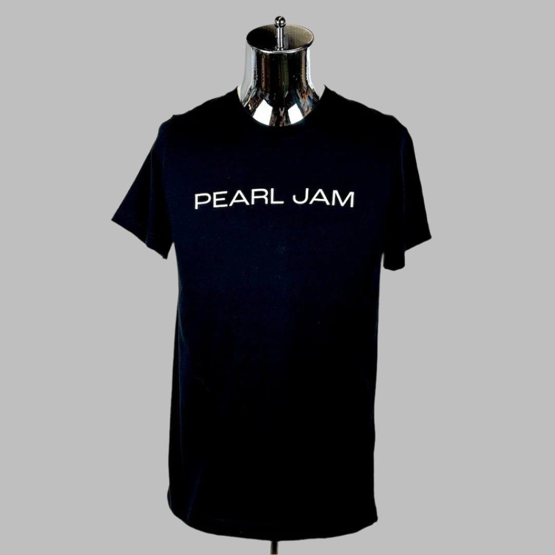 Black short sleeve tee with white text across chest, "PEARL JAM."