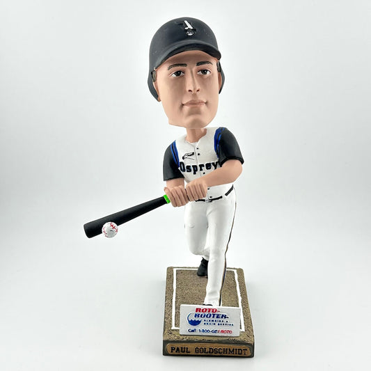 Bobblehead of a baseball player holding a bat on a white background