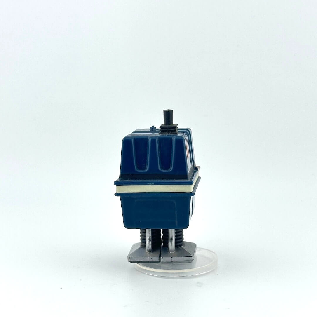 Toy blue robot action figure against white background.
