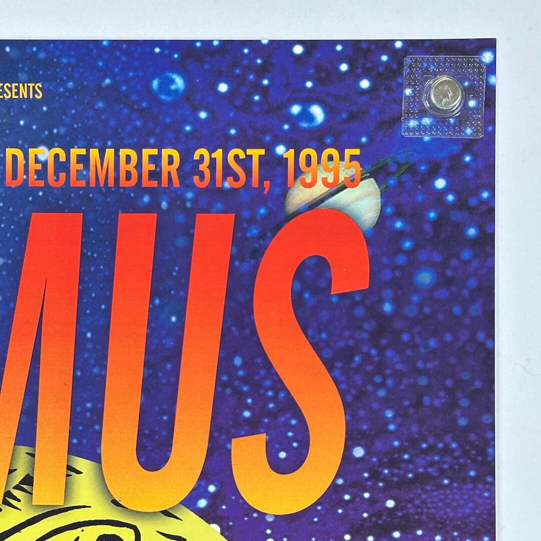Top right corner of poster showing clean edges & crisp corner. Event date and end of PRIMUS visible.