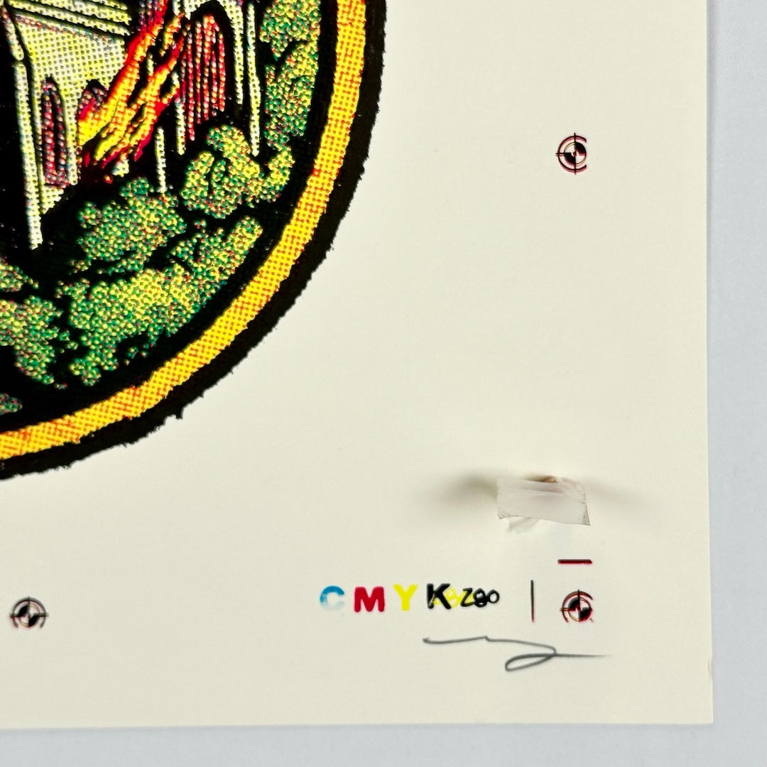Right bottom corner showing printing targets and ink information, & artist's pencil signature.