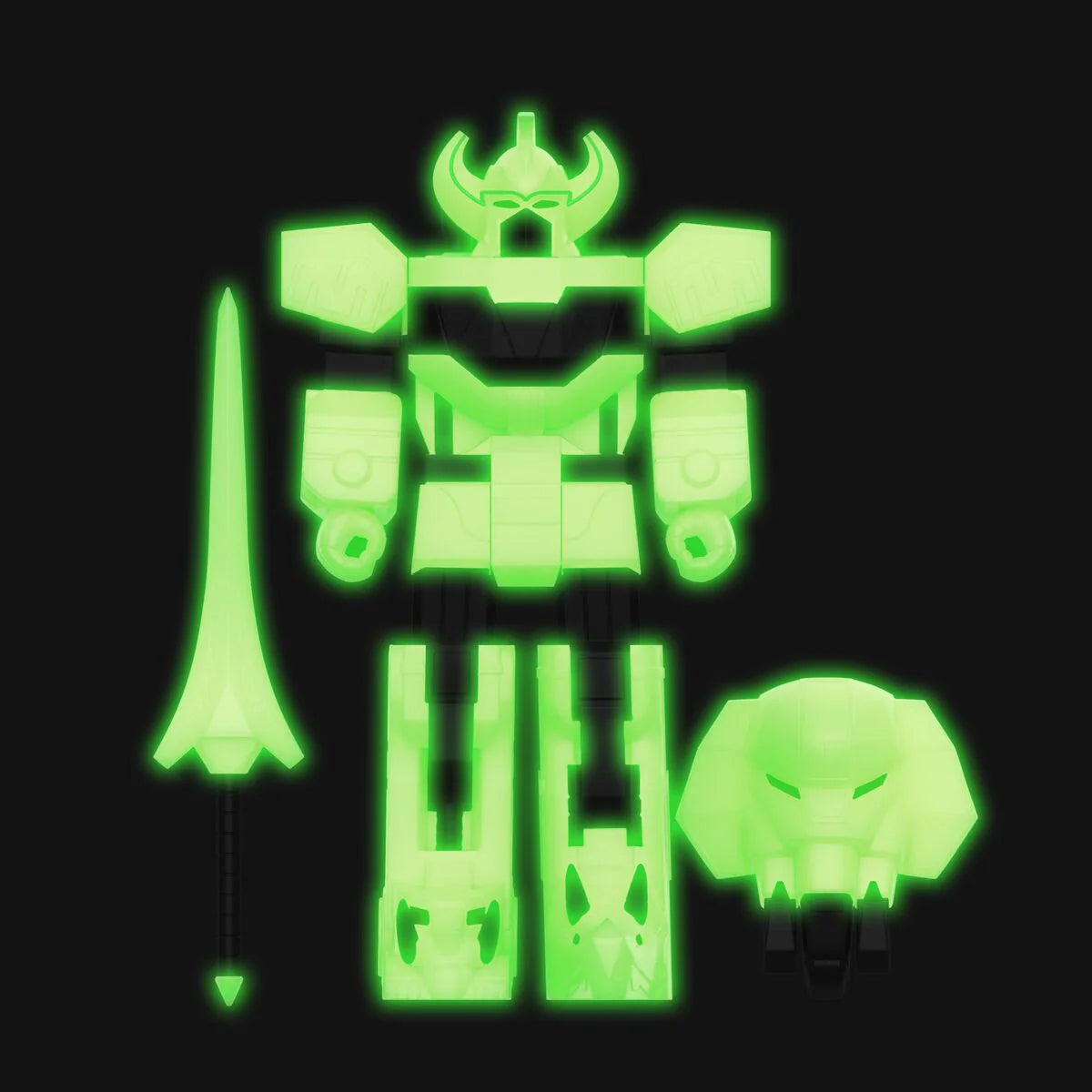 Image highlighting which parts of the figure glows in the dark, showing how bright they can glow.