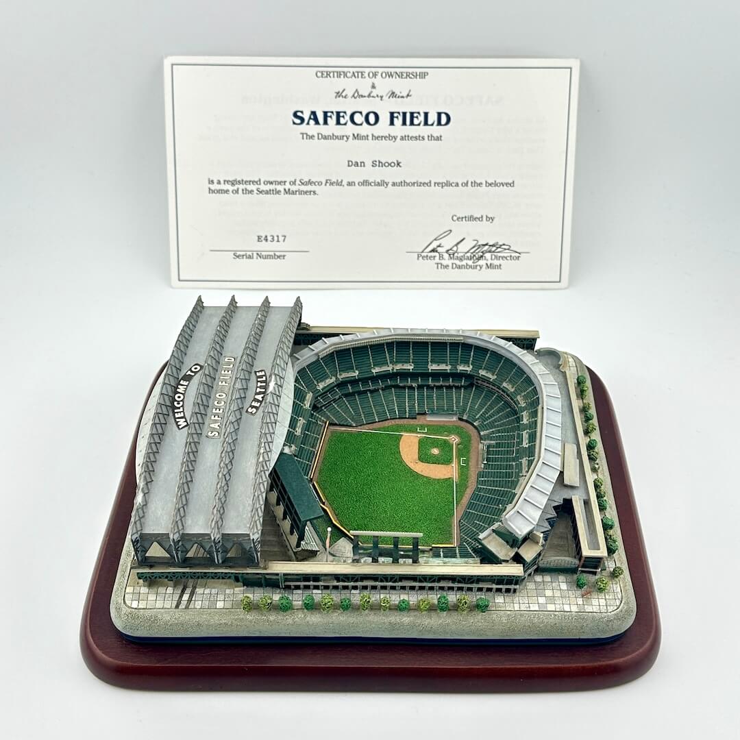 Model of Safeco Field with a certificate of ownership on a white background