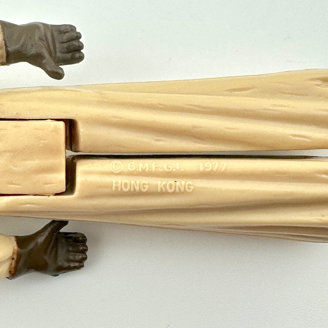 Close-up of back of figure's legs to show copyright information and COO.