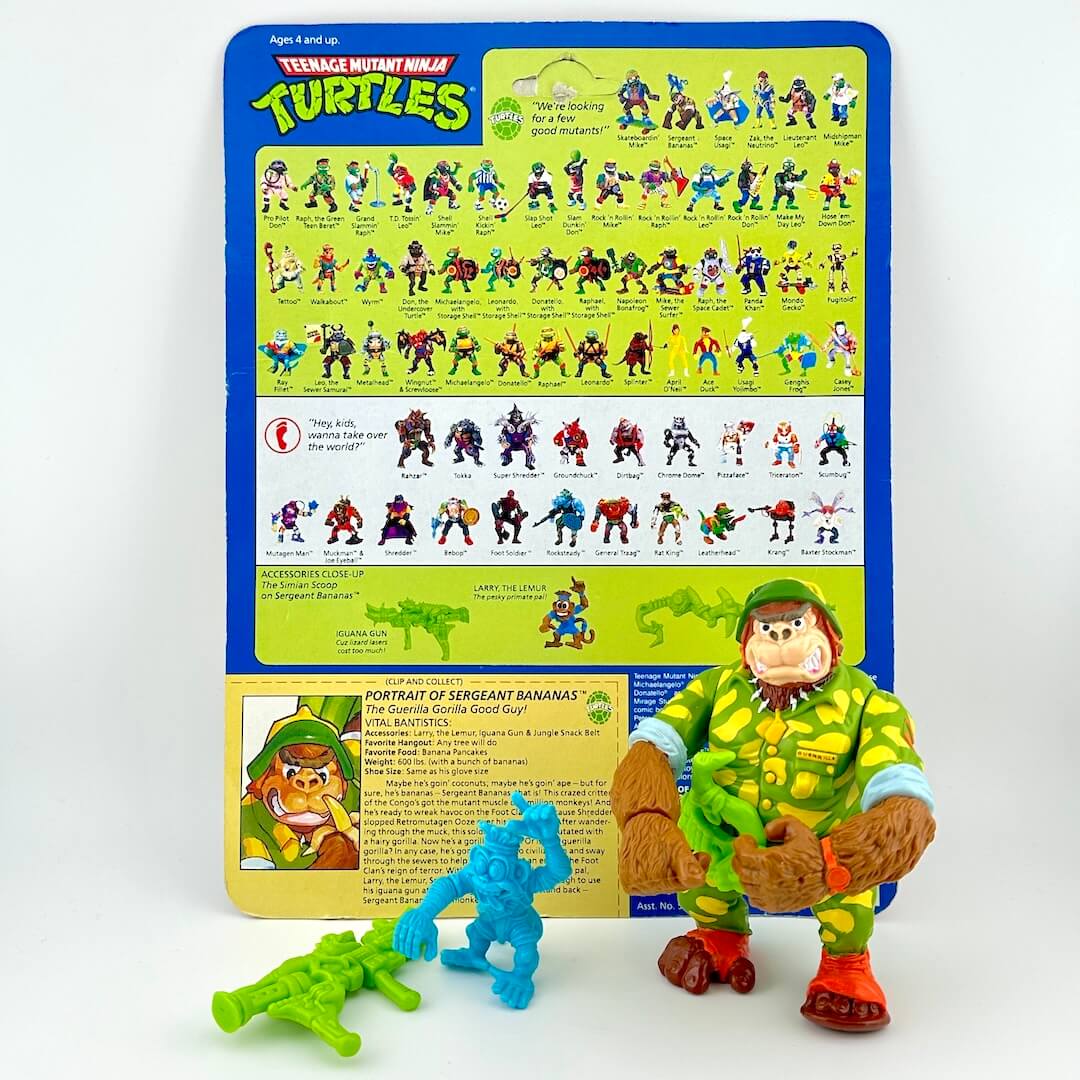 TMNT action figure with card back and accessories against white background.