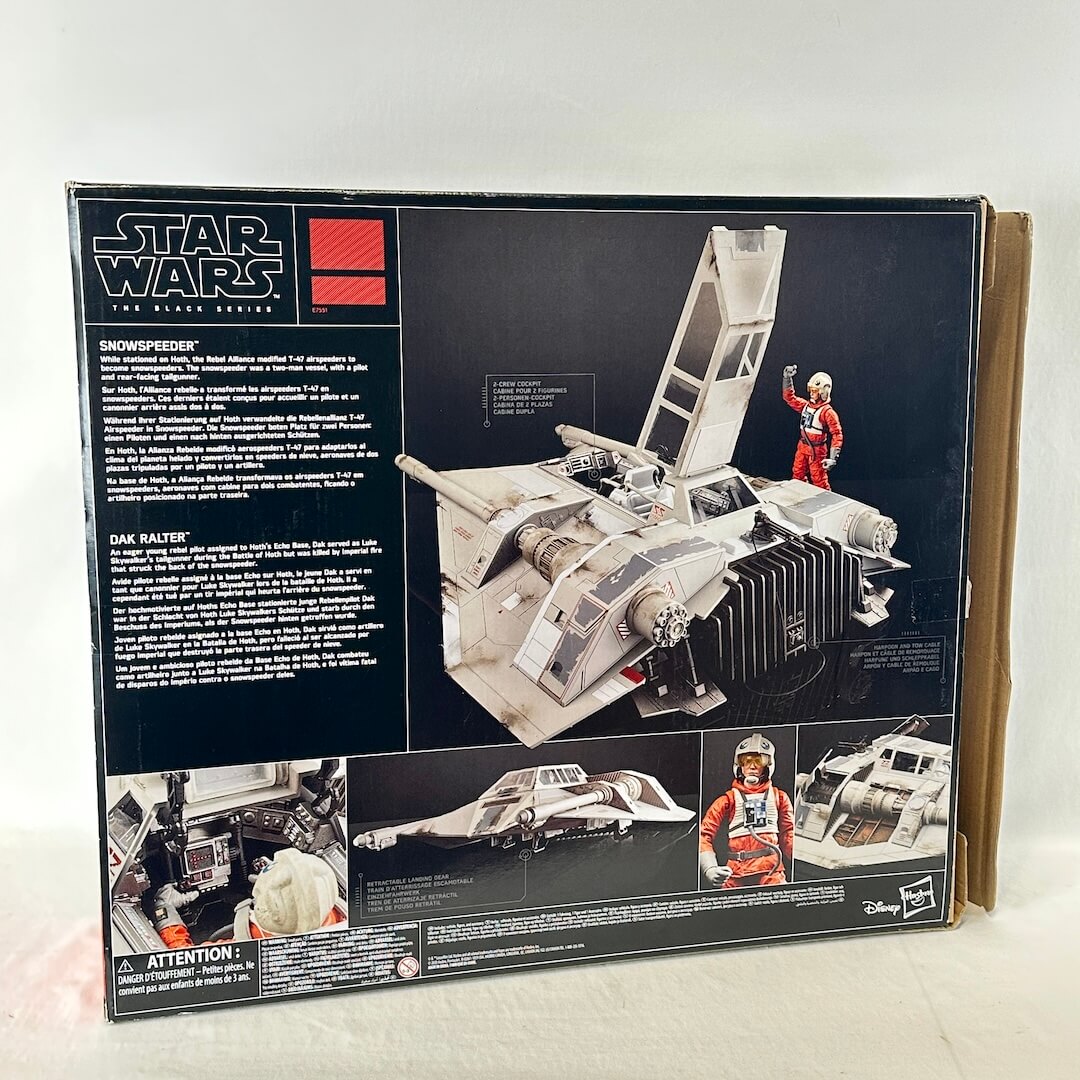 Star Wars Snowspeeder toy packaging box, showing the back of the box with product details.