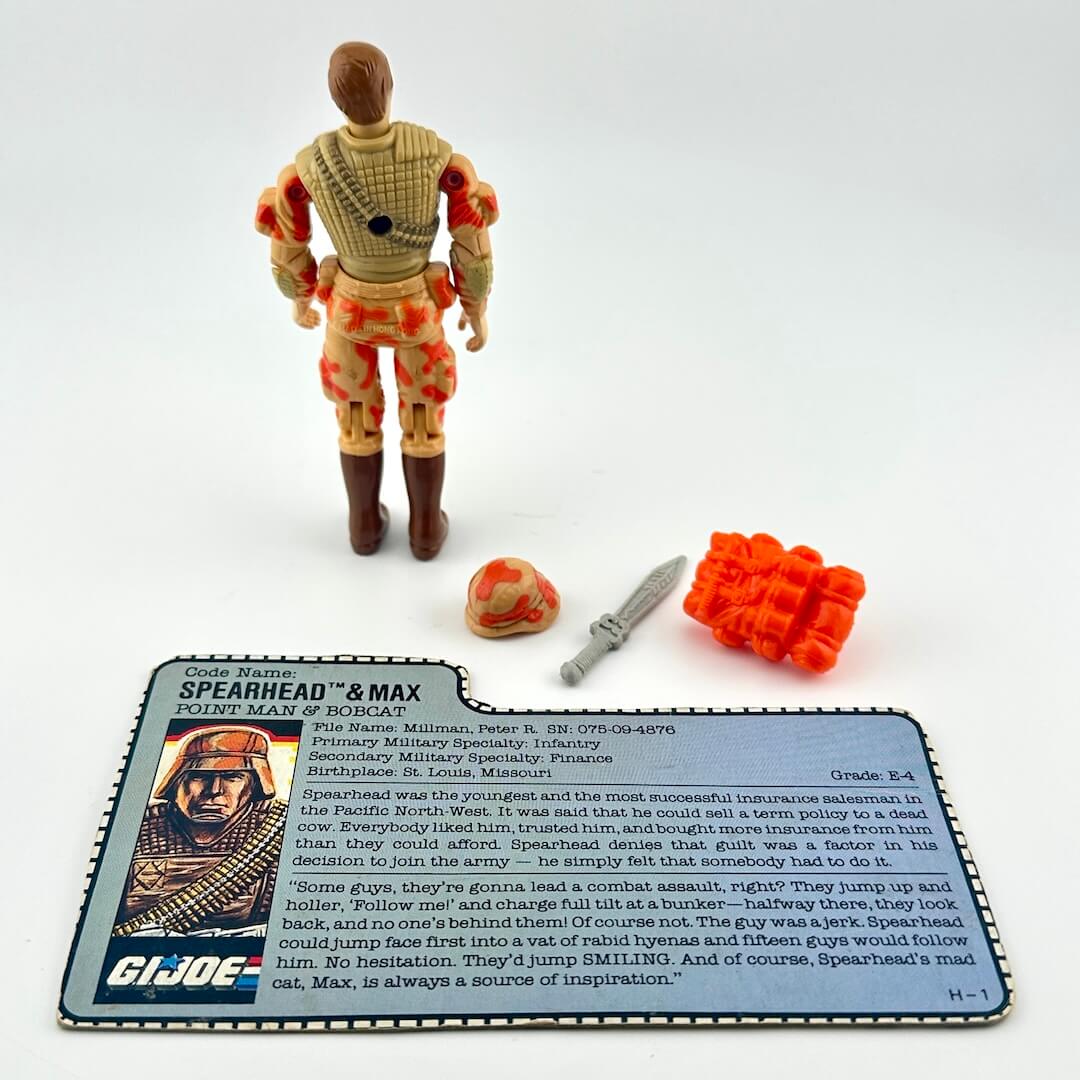 G.I. Joe action figure with accessories and character card on a white background