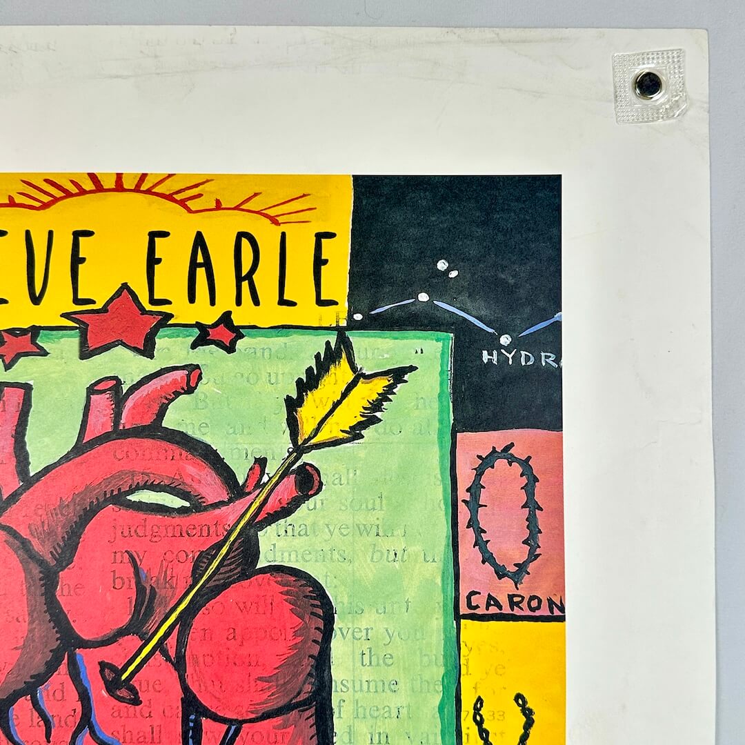 Top right corner of poster with colorful design.