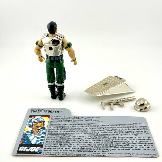G.I. Joe action figure with accessories and card on a white background