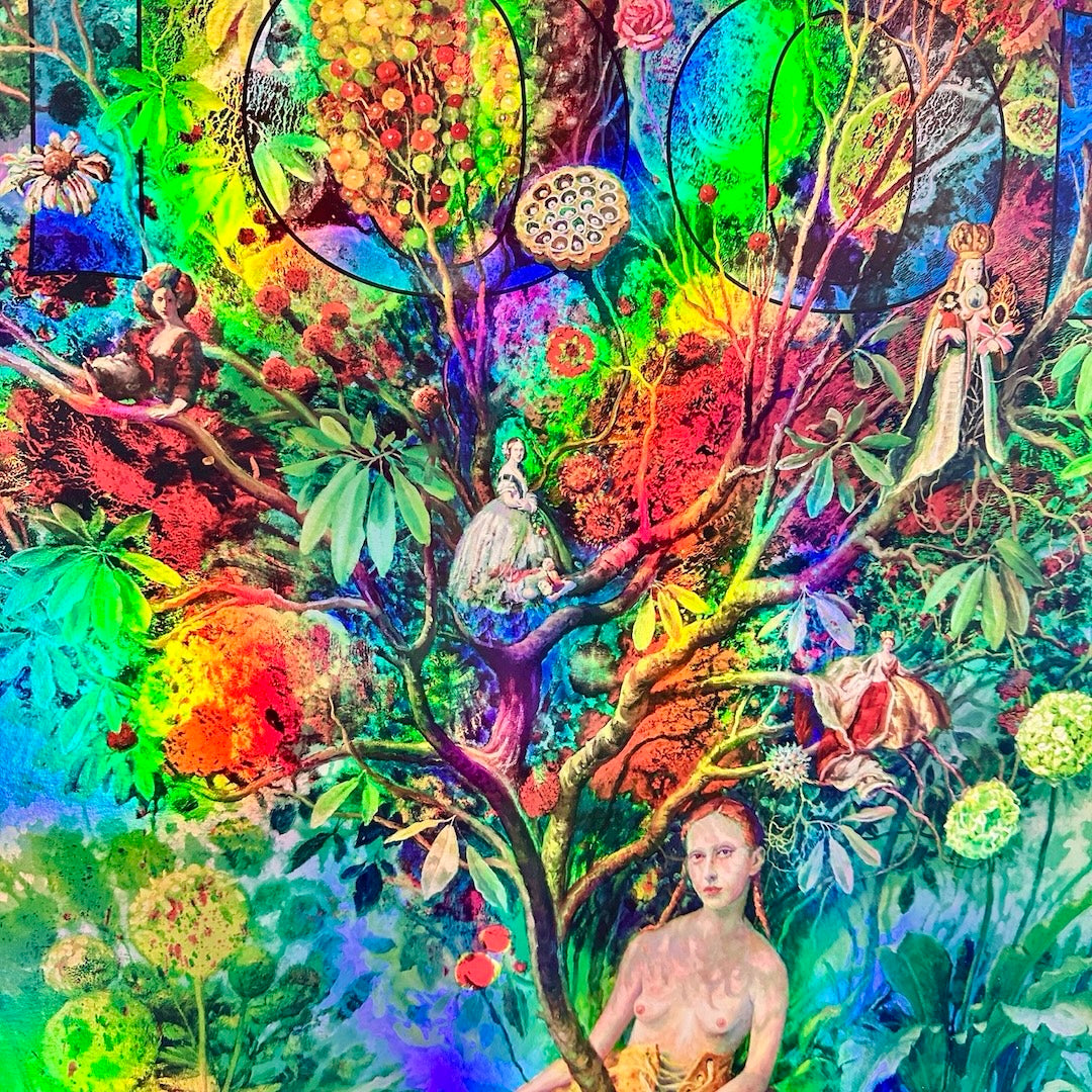 Tool concert poster for 2/14/24 at Crypto.com Arena, Los Angeles, CA. Features surreal art of a woman sitting under a vibrant tree.