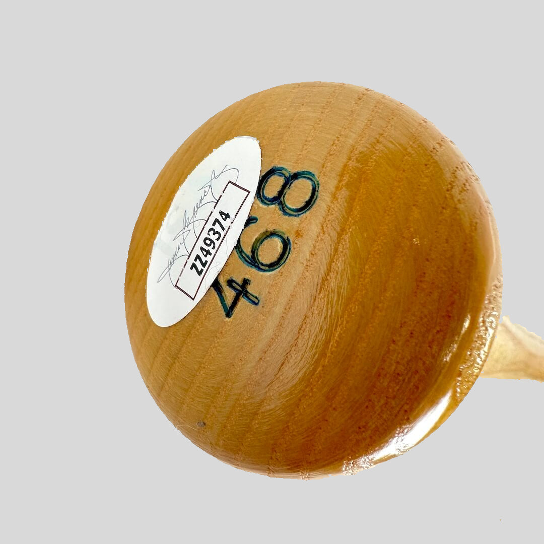 Baseball bat knob with "468" burned in and JSA authentication sticker with number "ZZ49374"