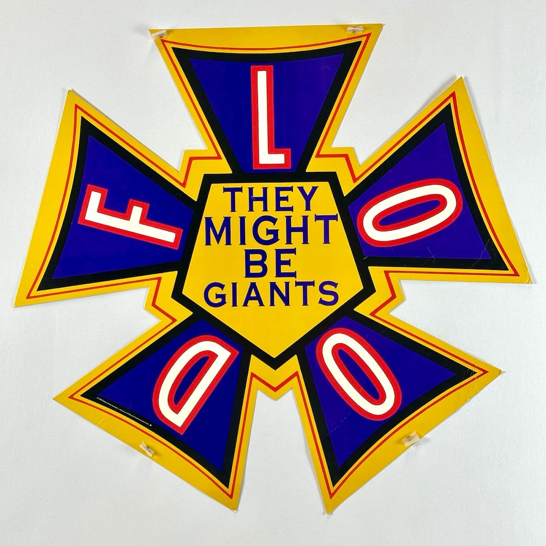 Shriners' style star cutout with blue faces, yellow/gold borders, and white text outlined in red. Band name in center.