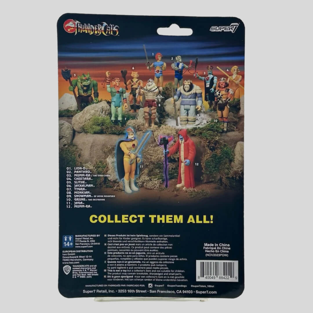 Back of package showing other action figure options, & manufacturing & copyright information.