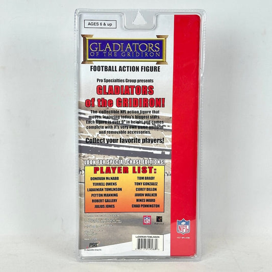 Packaged football action figure with 'Gladiators of the Gridiron' branding on a white background