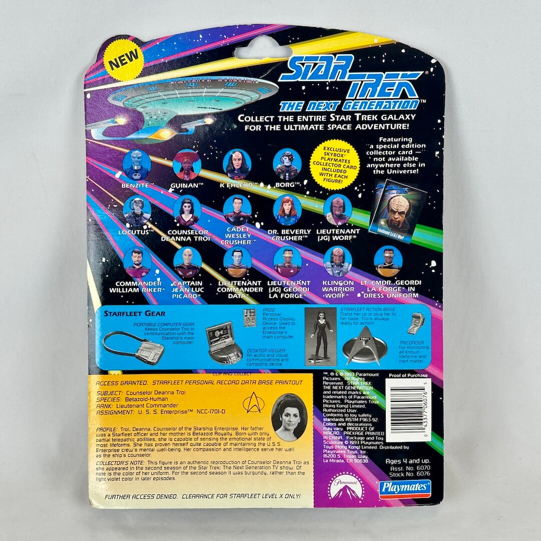 Star Trek action figure packaging with character illustrations and Playmates branding.