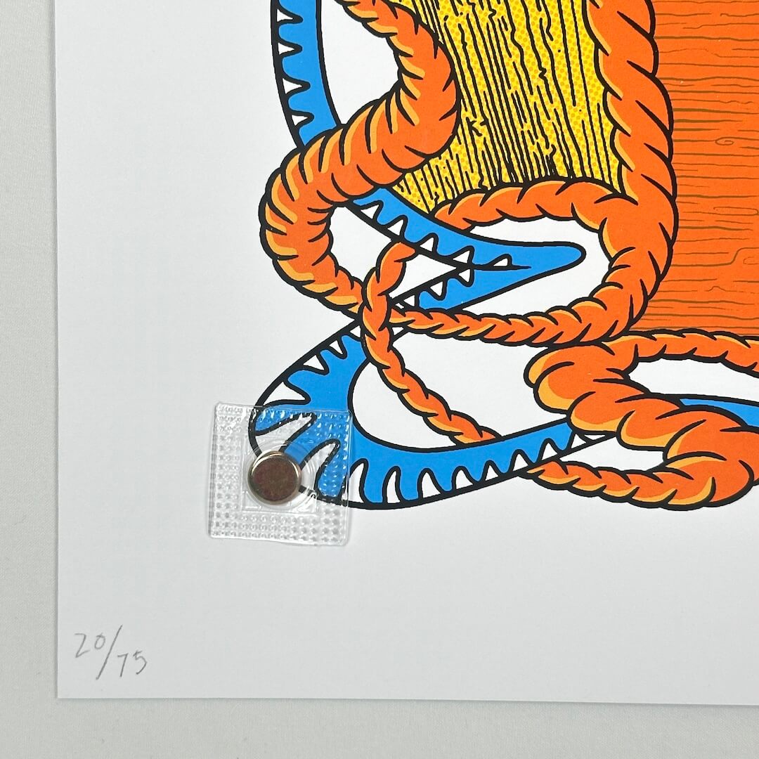 Bottom left corner of poster showing no damage to face, corner or edges. Artist penciled poster number at corner.