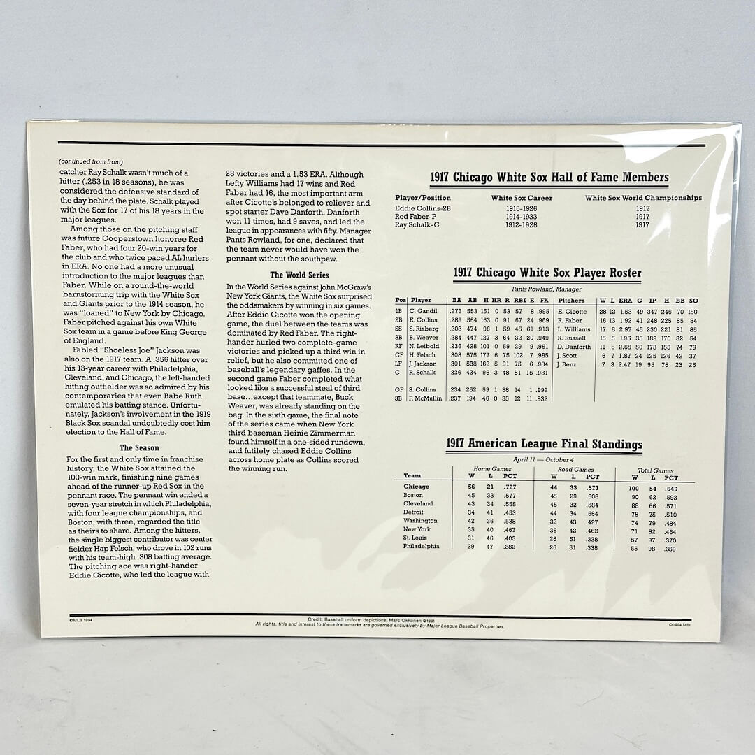 Vintage-style sports sheet with text and statistics on a white background
