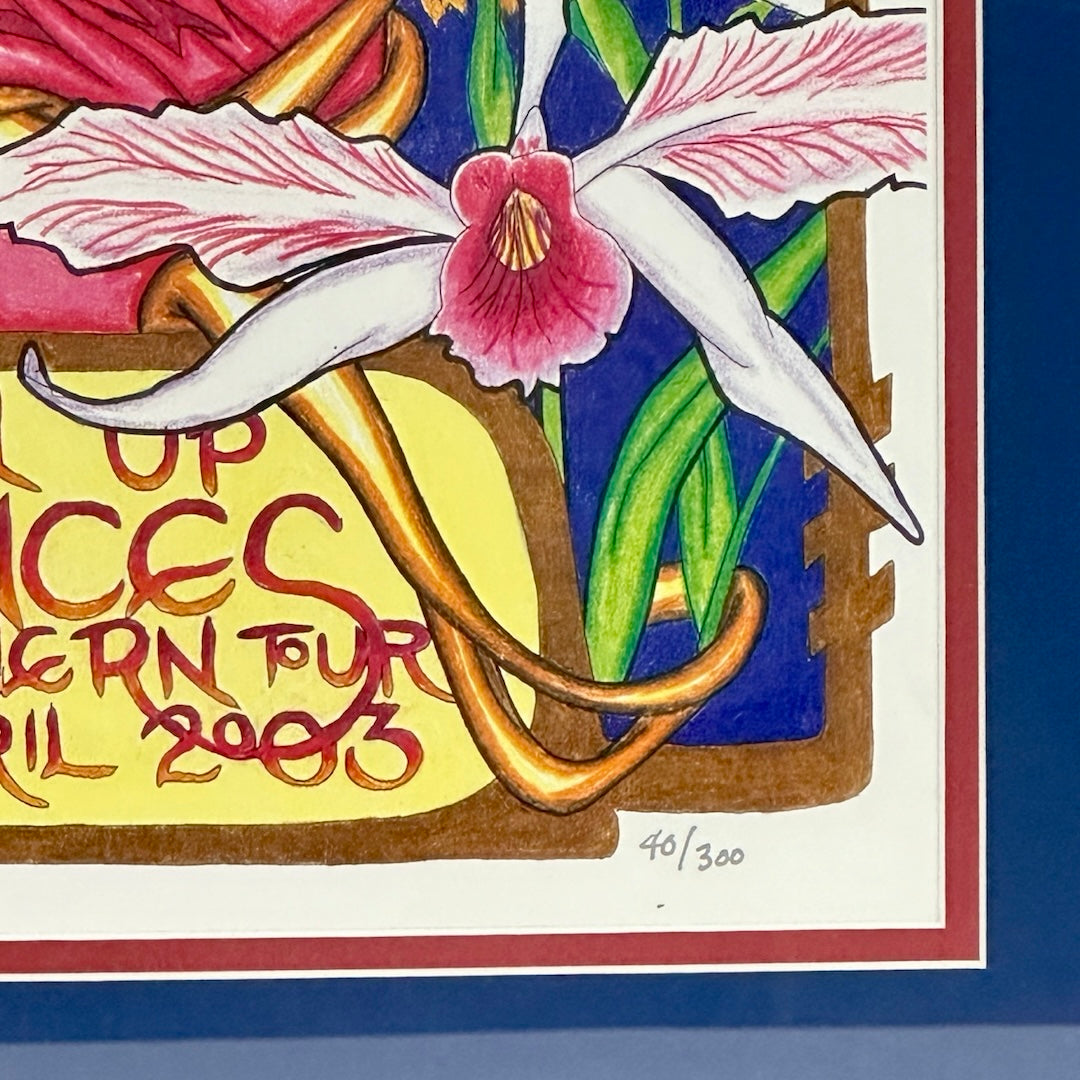 Close up of bottom right section of poster to show poster number written in silver marker in border.