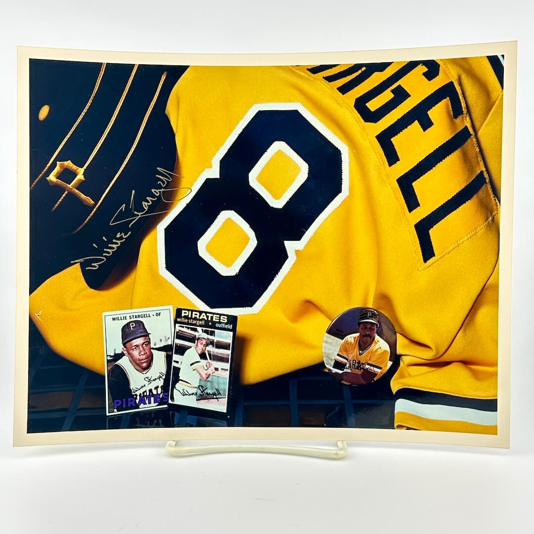 Photo of arranged baseball memorabilia featuring Willie Stargell and his signature.