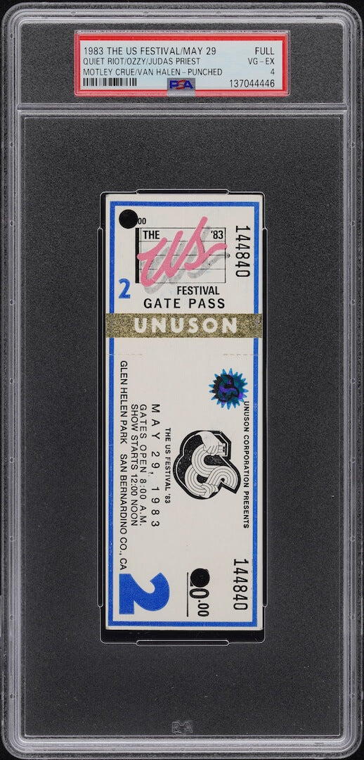 Concert ticket for the US Festival on May 29, 1983, encased in plastic. 