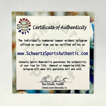 Schwartz Sports Memorabilia Certificate of Authenticity on a textured background
