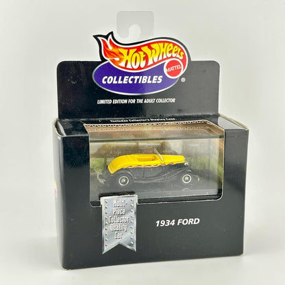 Hot Wheels Collectibles 1934 Ford die-cast collector car in its original black packaging box with a clear window.