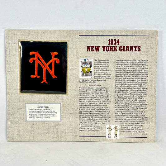 Document with 1934 New York Giants logo and text on a beige background