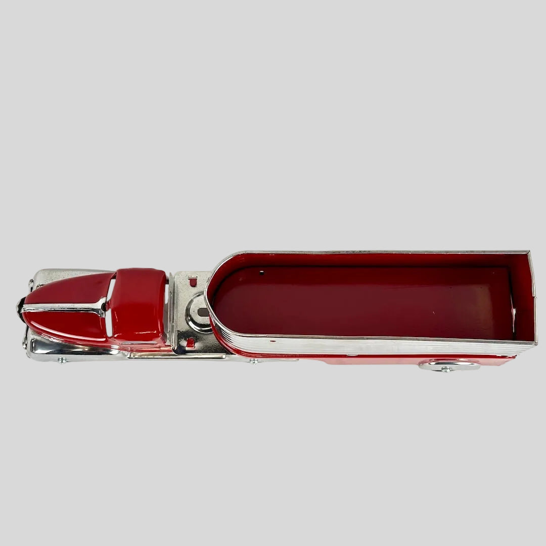 Red and silver car model on a white background