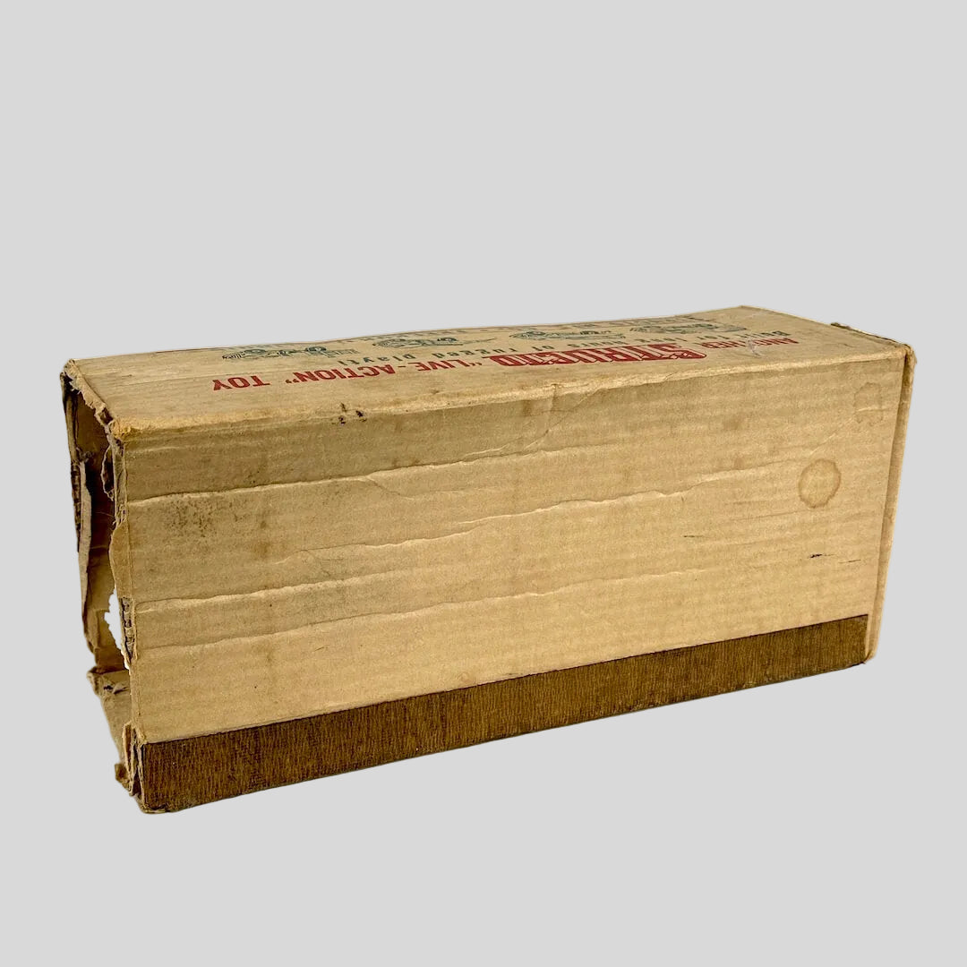 Cardboard box with text on a white background