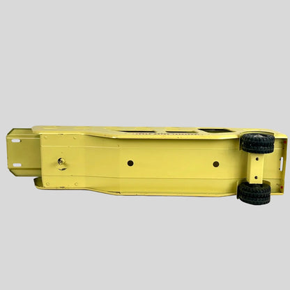 Yellow metal trailer with wheels on a white background