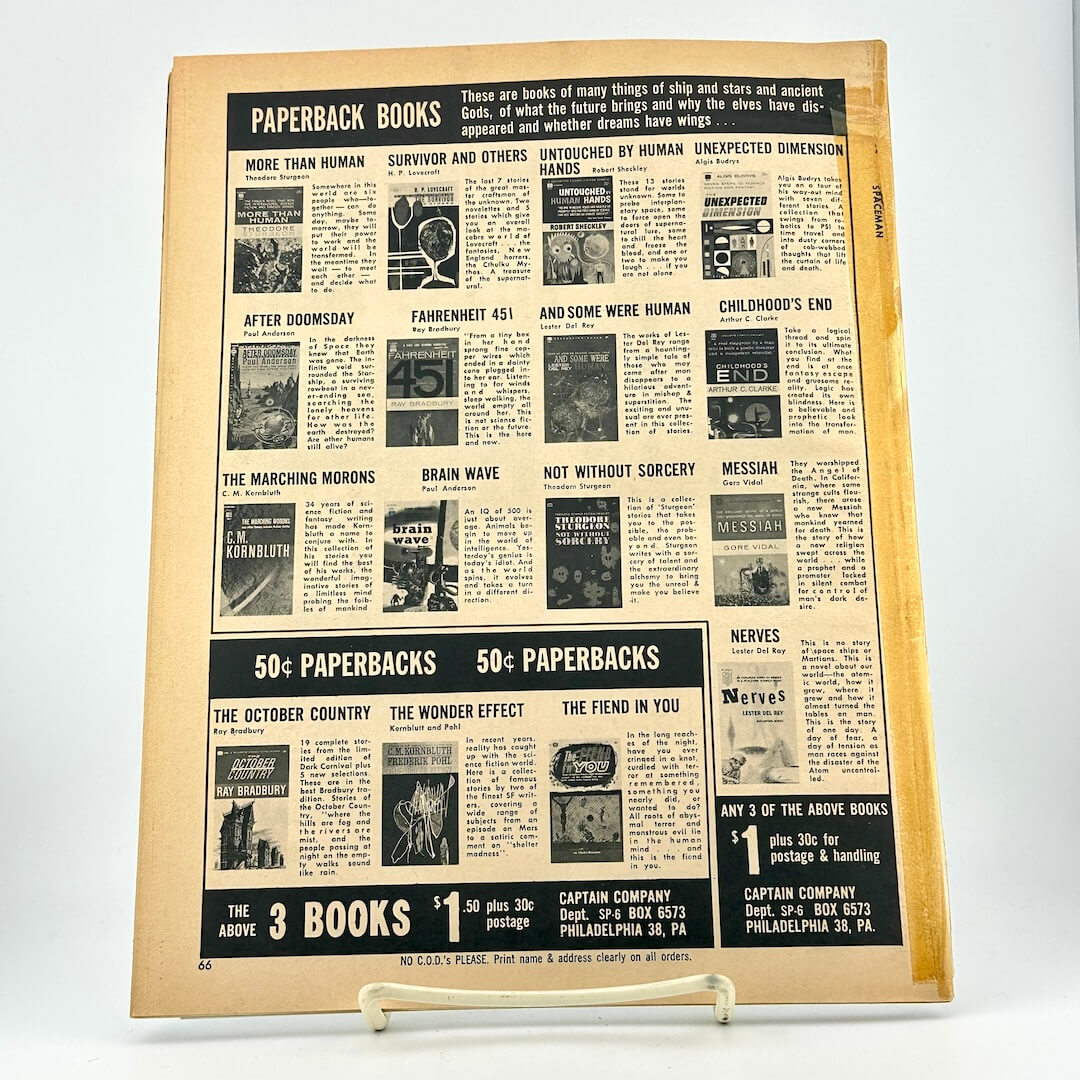 Vintage-style book cover with newspaper clippings and text on a white background