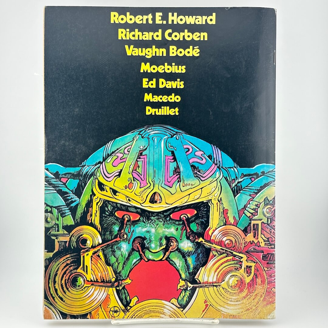Back of magazine highlighting some contents and an artistic space monkey illustration. 
