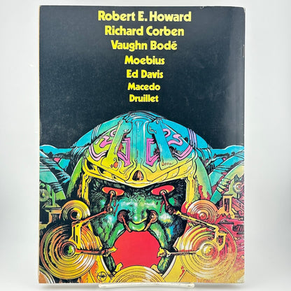 Back of magazine highlighting some contents and an artistic space monkey illustration. 
