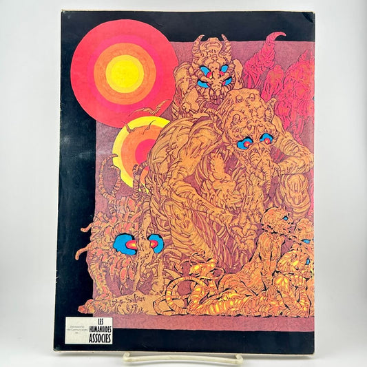 Back cover of Heavy Metal magazine continuing cover illustration on dark background. 
