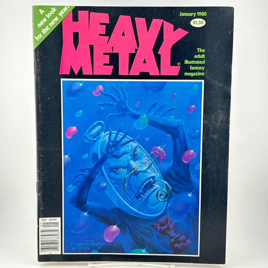 "Heavy Metal" magazine cover of anthropomorphized clock face trying to. shield himself from projectiles. 