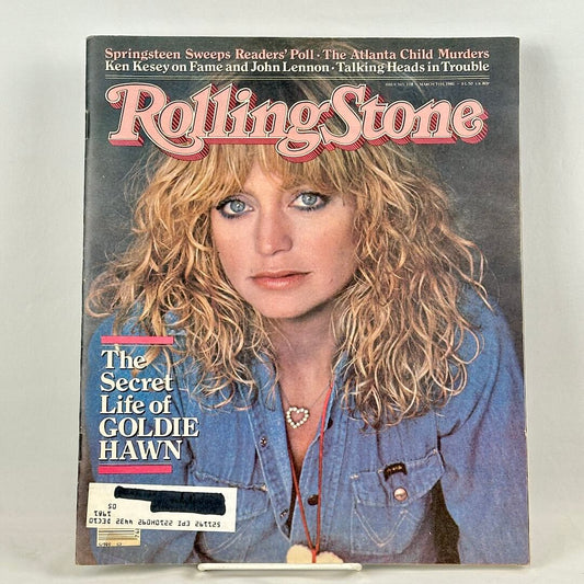 A vintage Rolling Stone magazine cover featuring a close-up portrait of Goldie Hawn. 