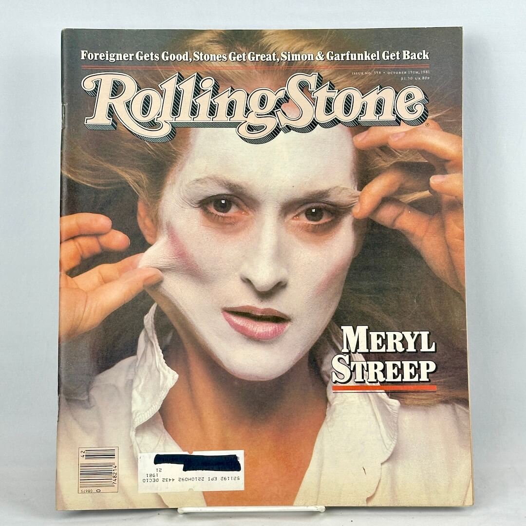 A vintage Rolling Stone magazine featuring Meryl Streep on the cover.