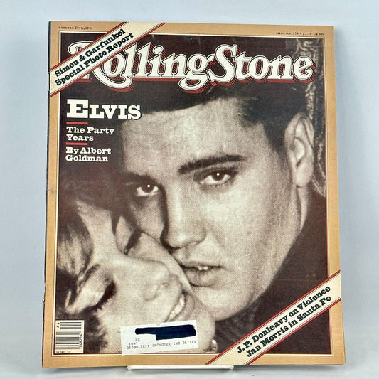 A vintage issue of Rolling Stone magazine featuring a black-and-white cover portrait of Elvis Presley.