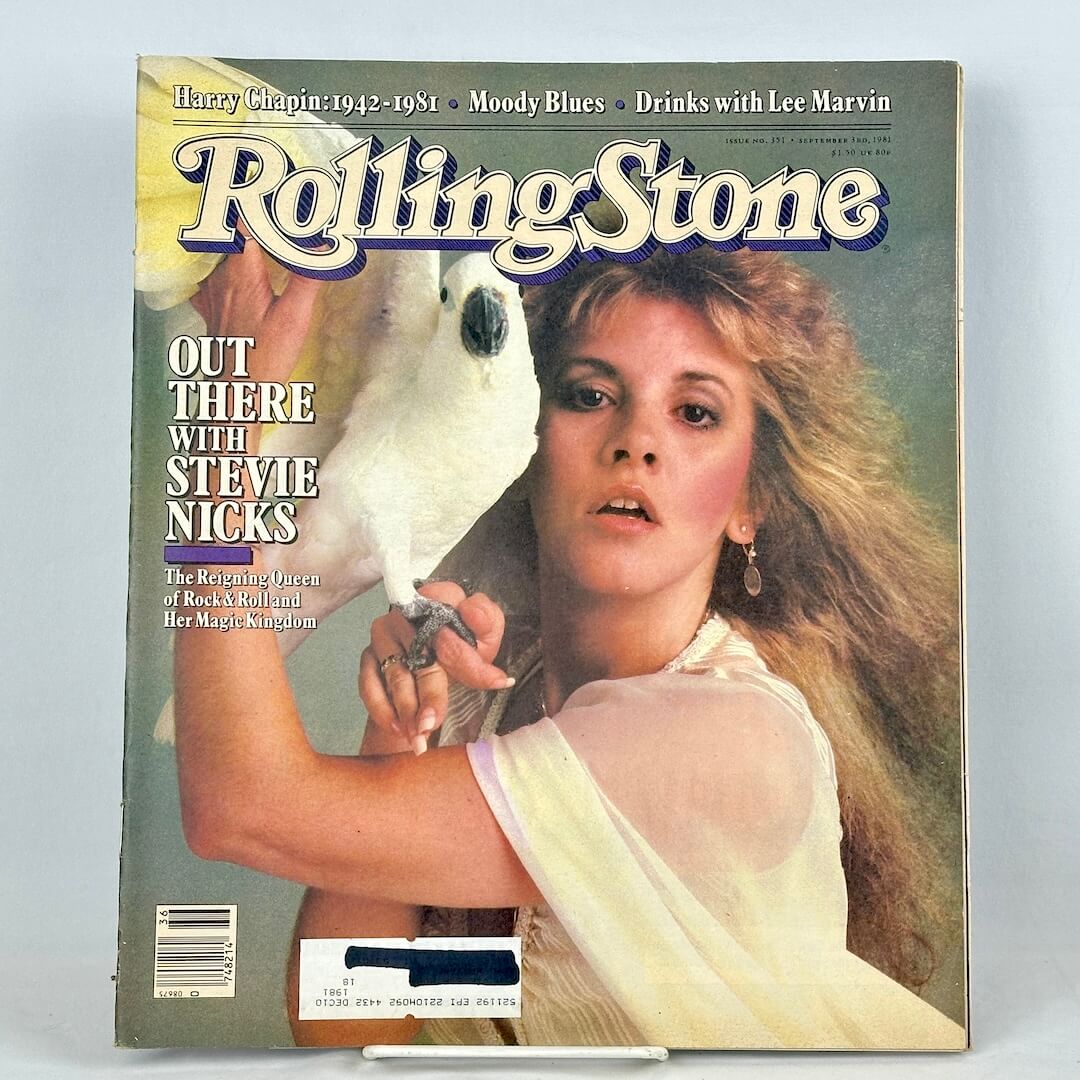 Rolling Stone magazine cover from 1981 featuring a portrait of Stevie Nicks with a white bird.